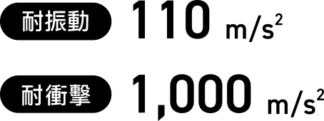 耐振動：110m/s&sup2;、耐衝擊：1,000m/s&sup2;